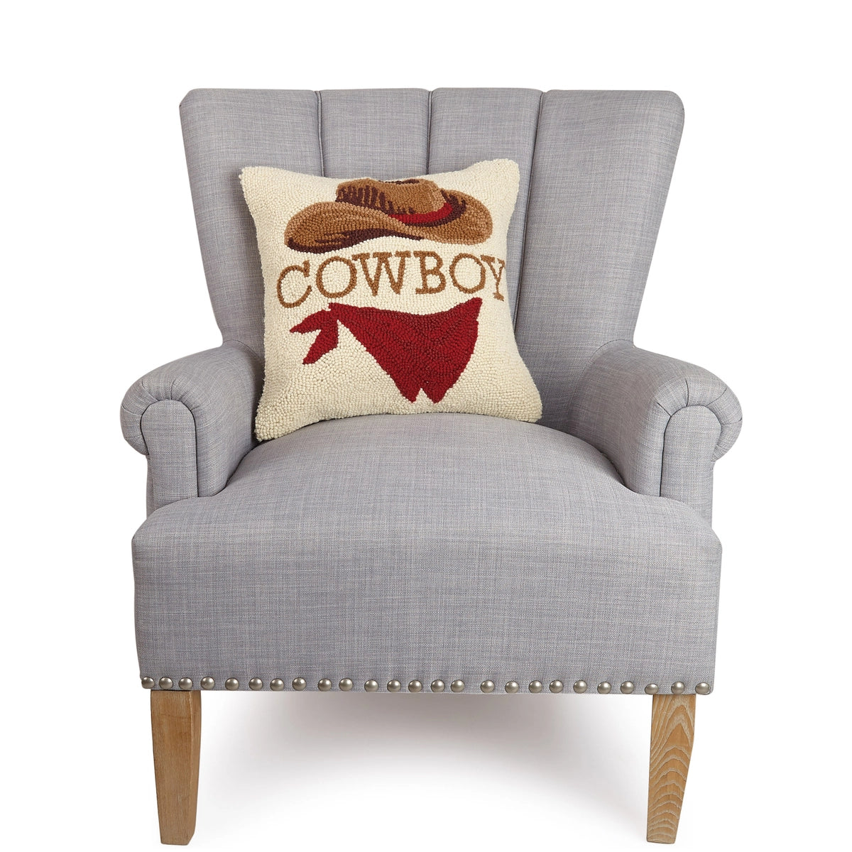 Cowboy Wool Hooked Pillow (16"x16")