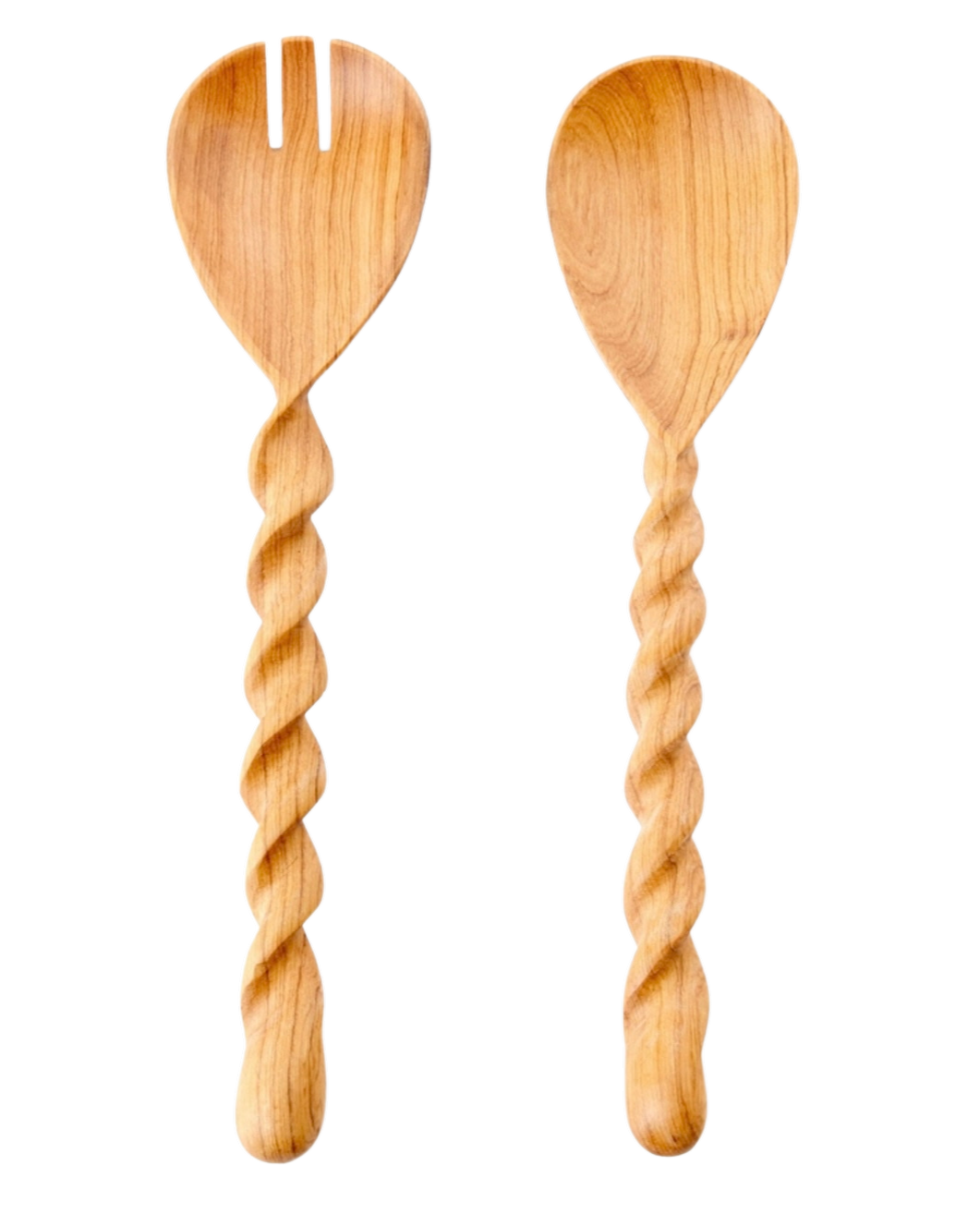 Kenyan Wild Olive Wood Spiral Salad Server Set (Set of 2)