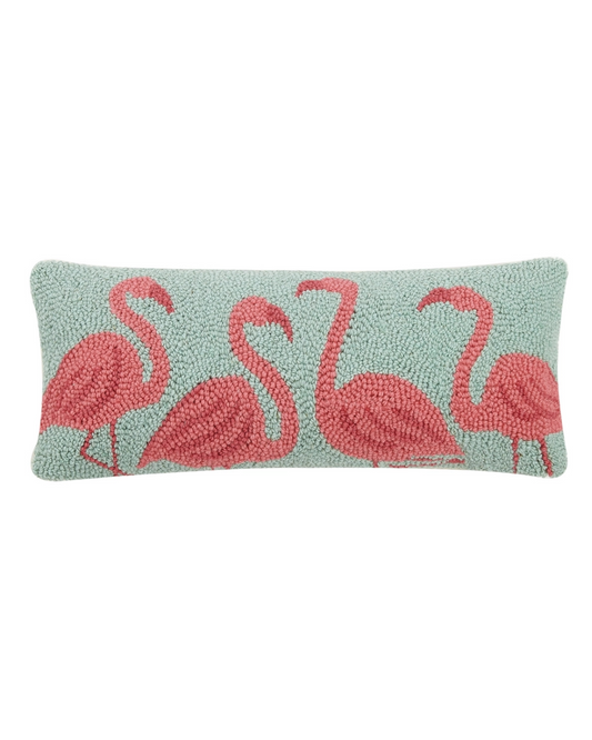 Flamingo's Wool Hooked Pillow (20"x8")