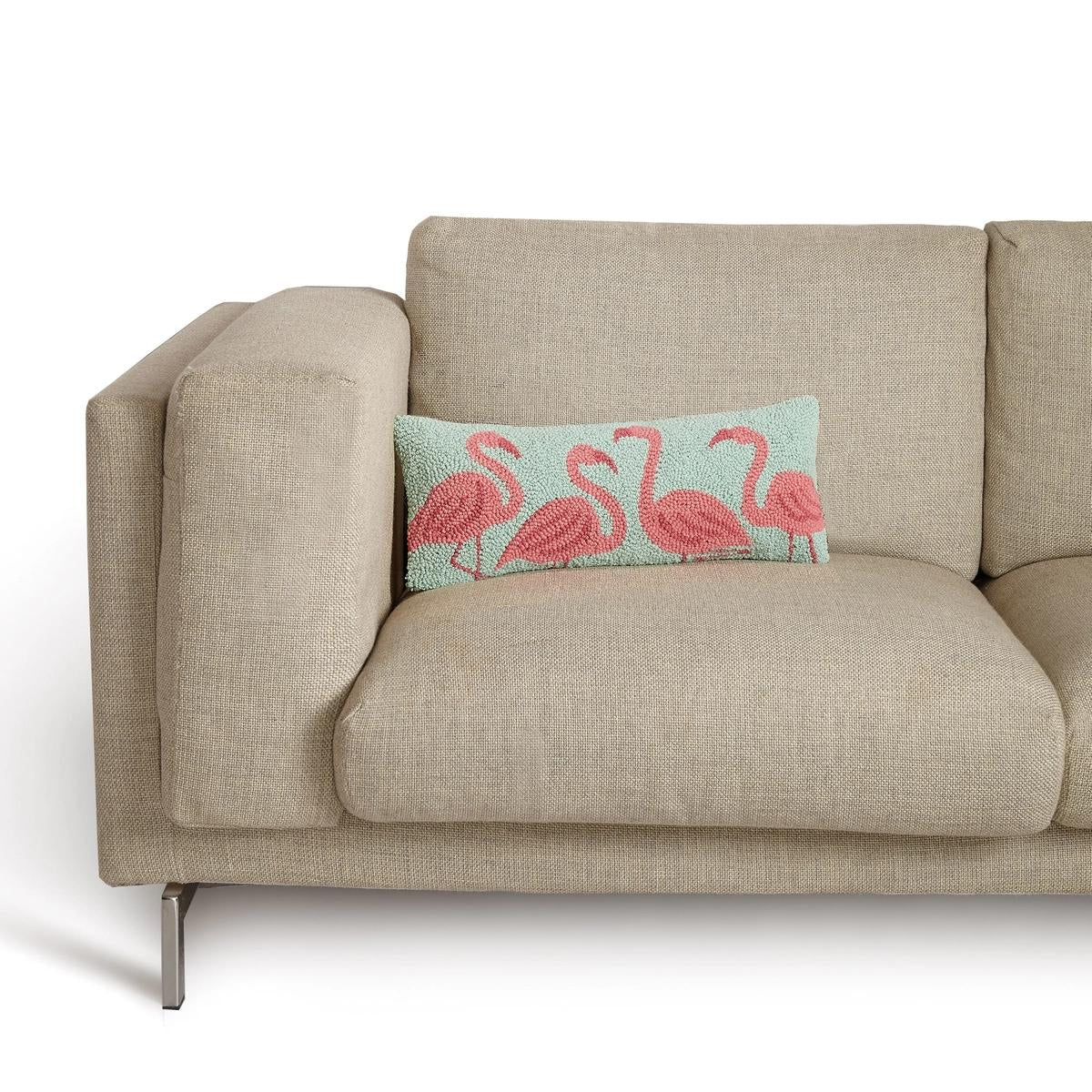 Flamingo's Wool Hooked Pillow (20"x8")