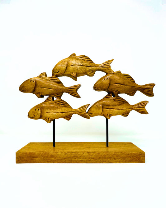 Wood Fish School Tabletop Sculpture