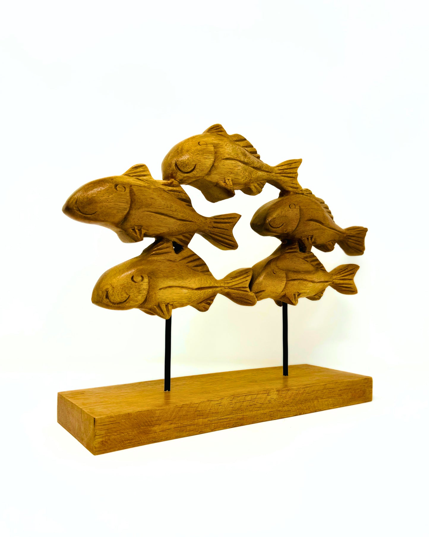 Wood Fish School Tabletop Sculpture