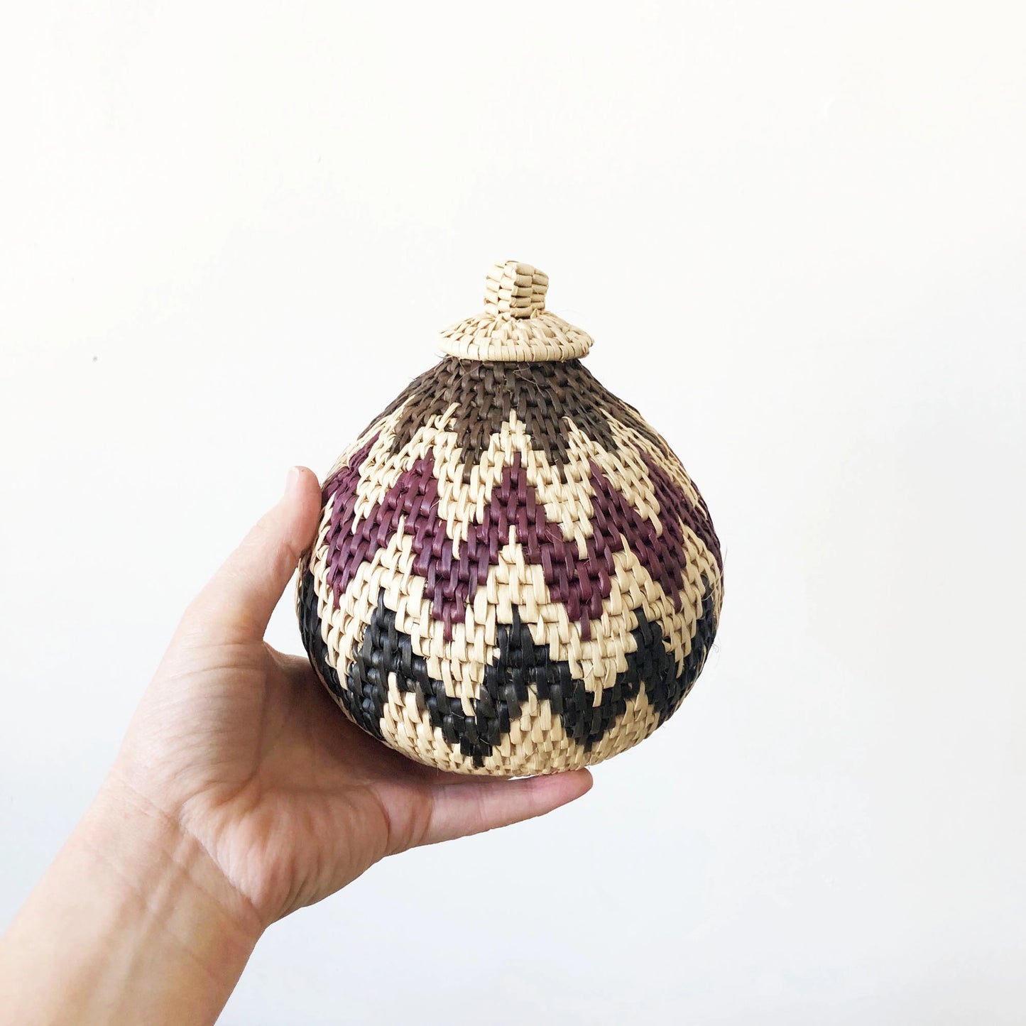 African Zulu Mini Lidded Basket 7"