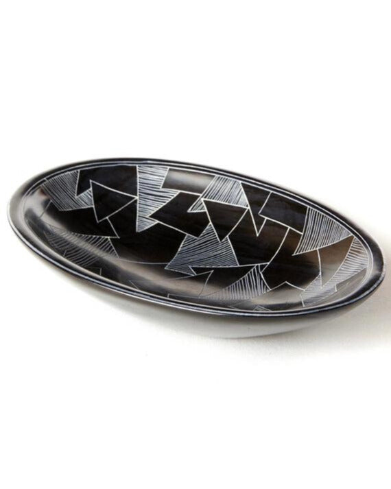 Geometric Etched Soapstone Oval Dish