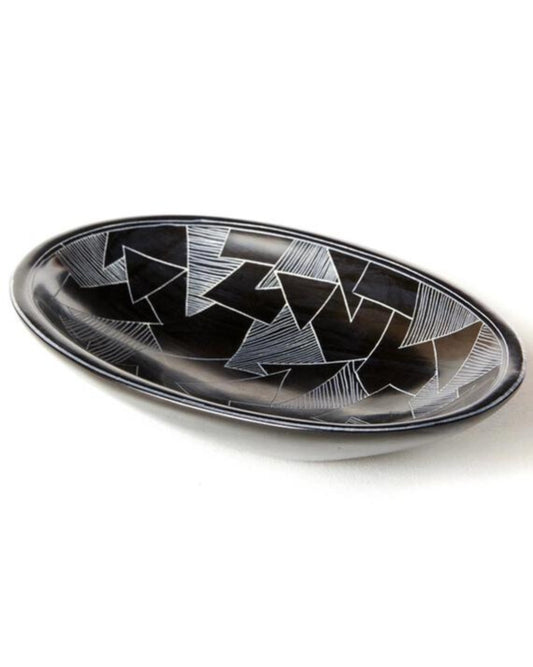 Geometric Etched Soapstone Oval Dish