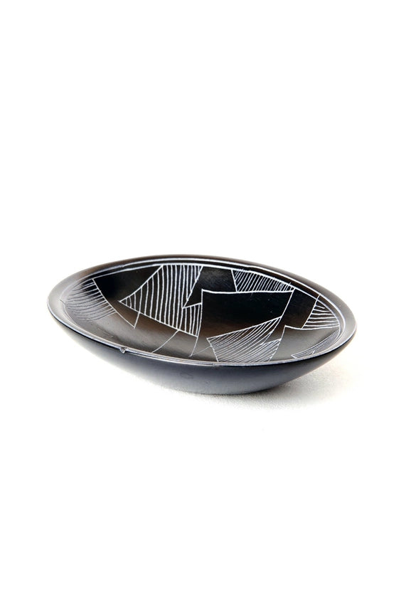 Geometric Etched Soapstone Oval Dish