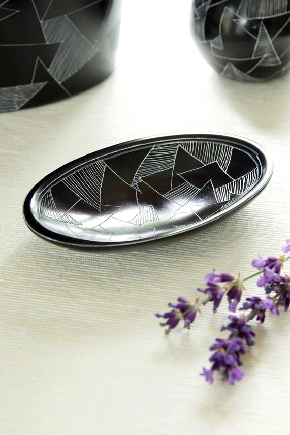 Geometric Etched Soapstone Oval Dish