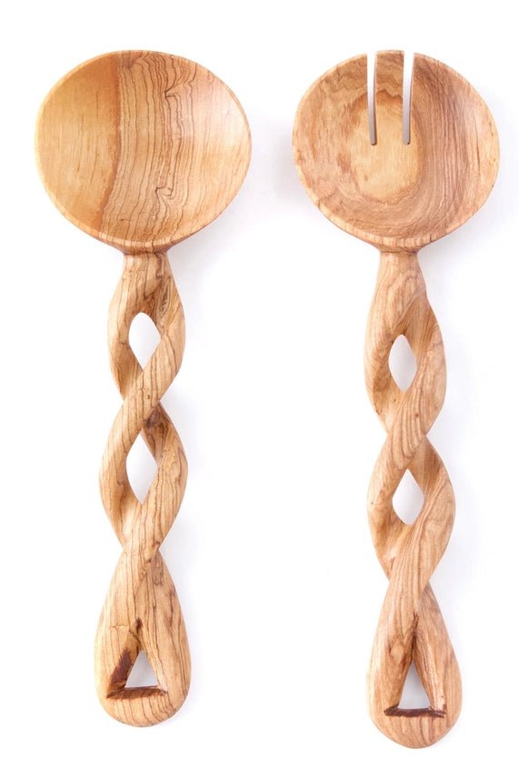 Almasi Twisted Olive Wood Salad Server (Set of 2)