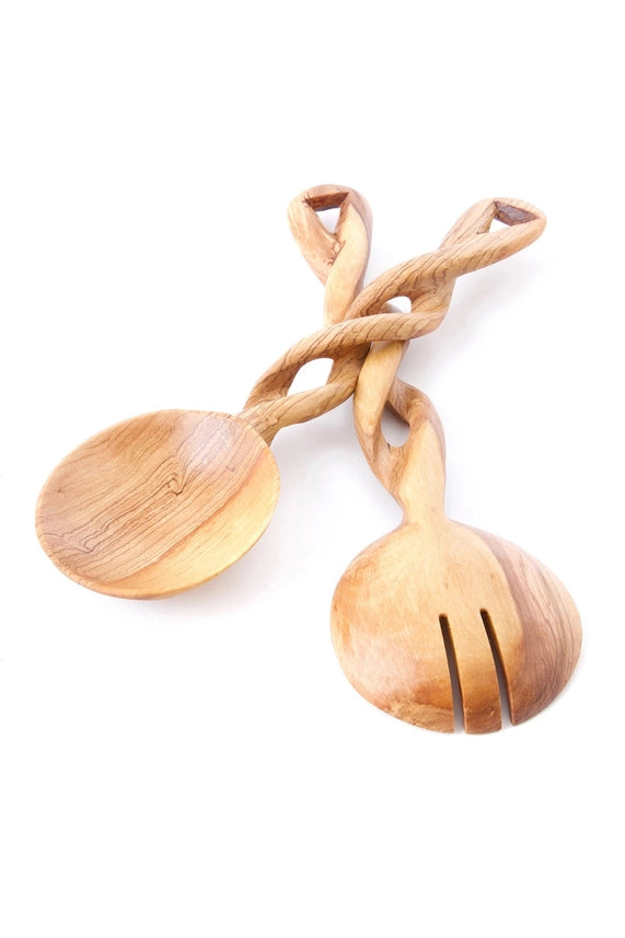 Almasi Twisted Olive Wood Salad Server (Set of 2)