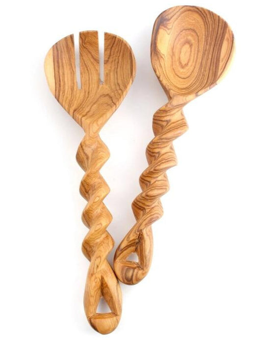 Asilia Twisted Olive Wood Salad Server (Set of 2)