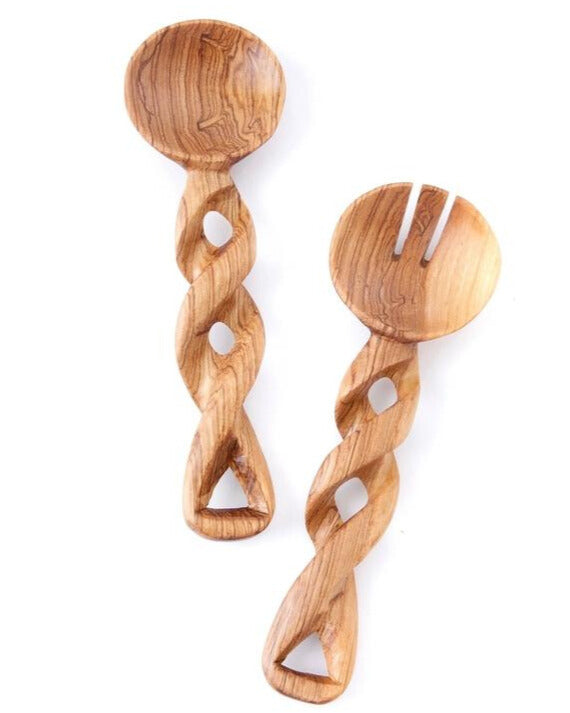 Eidi Twisted Olive Wood Salad Server (Set of 2)