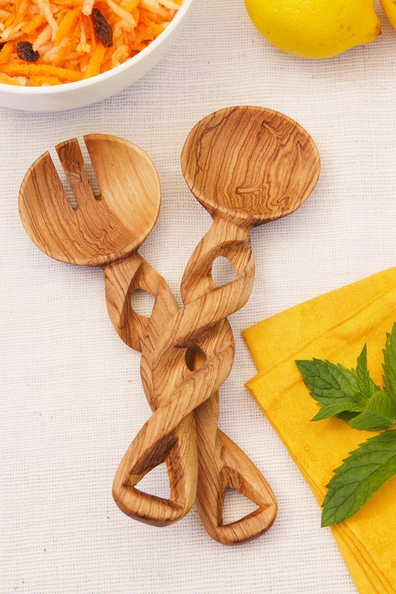 Eidi Twisted Olive Wood Salad Server (Set of 2)