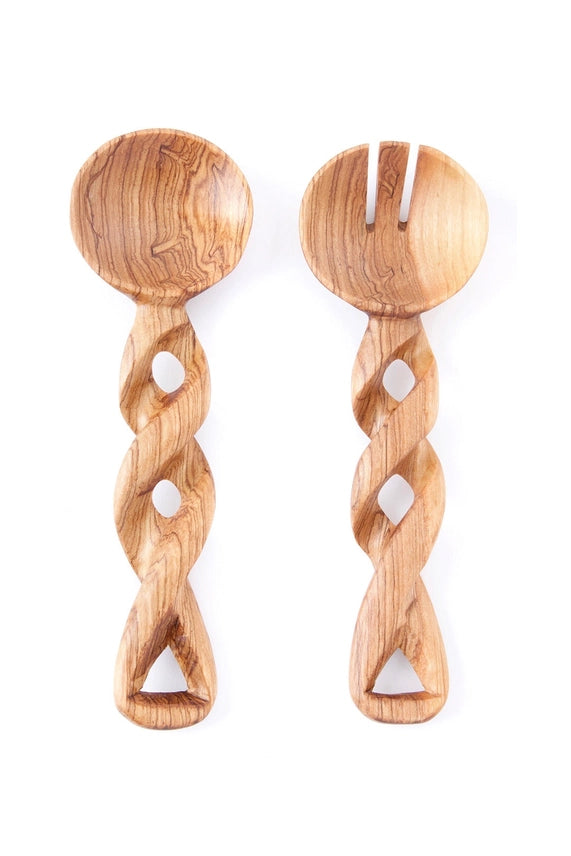 Eidi Twisted Olive Wood Salad Server (Set of 2)