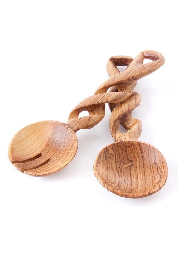 Eidi Twisted Olive Wood Salad Server (Set of 2)