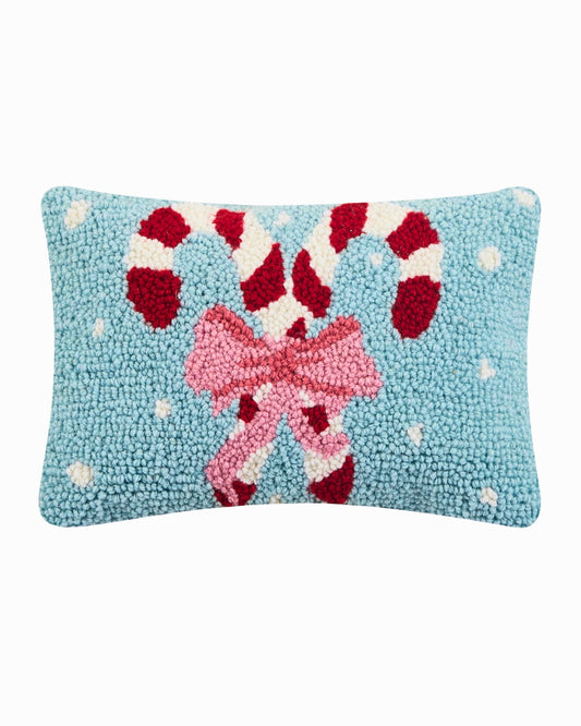 Candy Canes Wool Hooked Pillow (8x12)