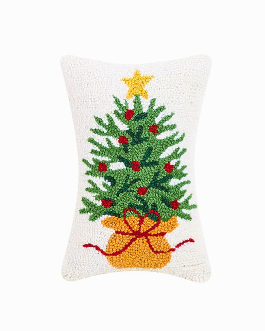 Christmas Tree Wool Hooked Pillow (8x12)