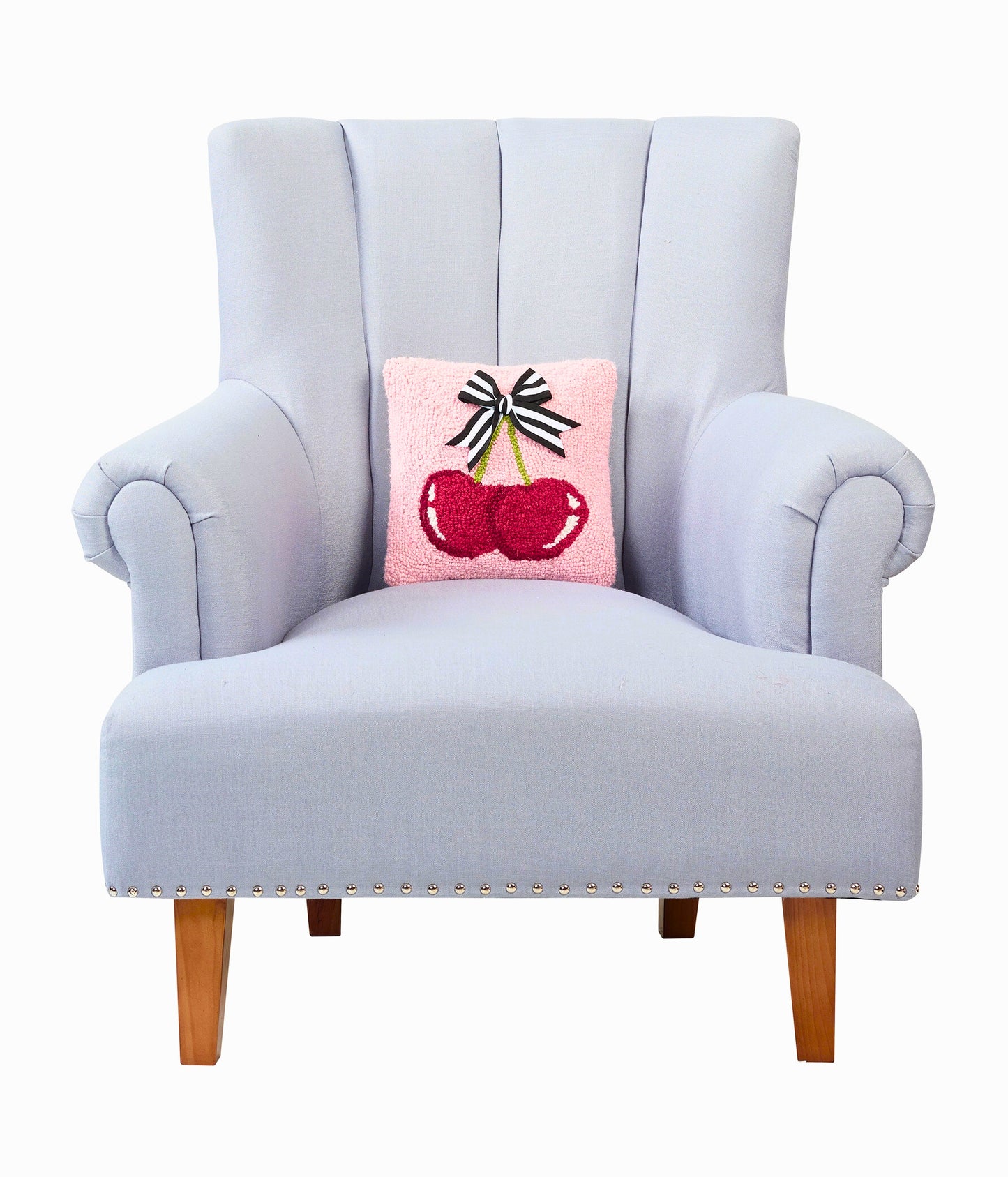 Ribbon Cherries Wool Hooked Pillow (10x10)