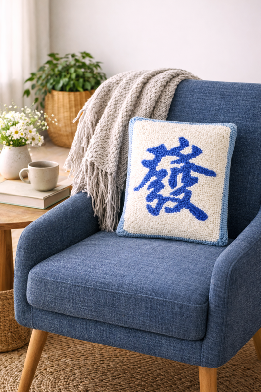 Mahj Dragon Wool Hooked Pillow (12x8)