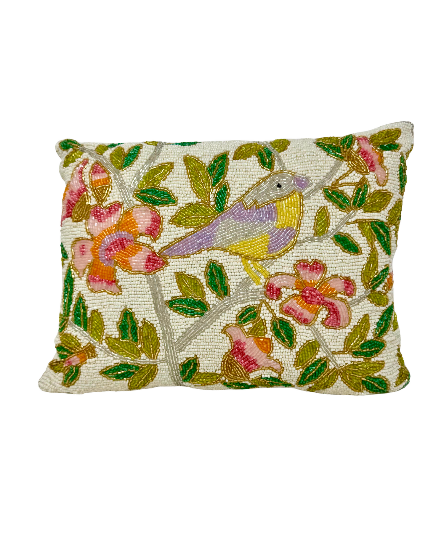 Sparrow Floral Beaded Pillow (12x16)