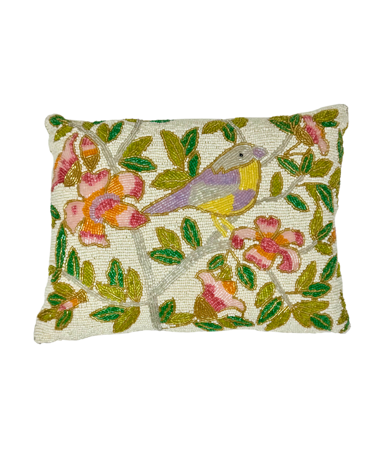 Sparrow Floral Beaded Pillow (12x16)