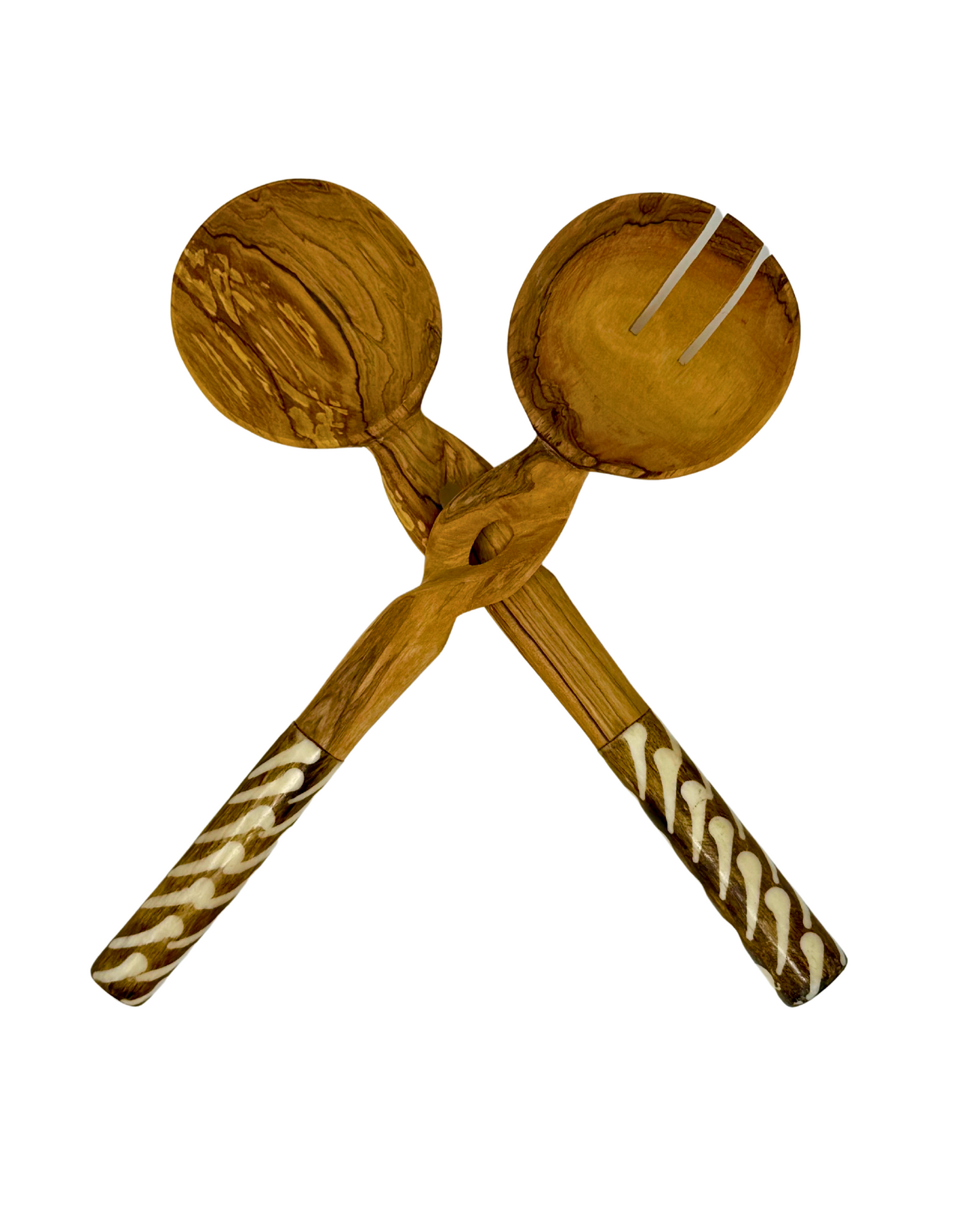 Twisted Batik Light Brown Olive Wood Salad Server (Set of 2)