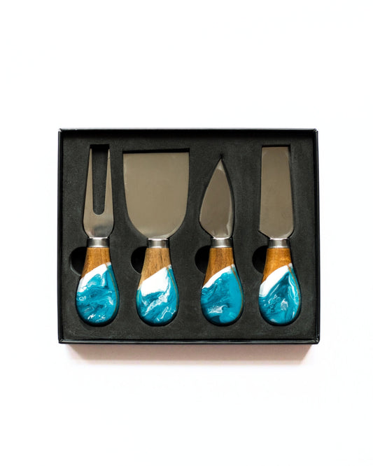 Ocean Blue Resin Coated Cheese Knifes (Set of 4)