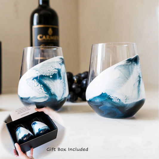 Deep Sky Resin Coated Stemless Wine Glasses (Set of 2)