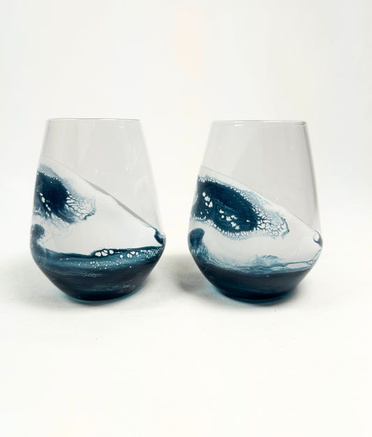 Deep Sky Resin Coated Stemless Wine Glasses (Set of 2)