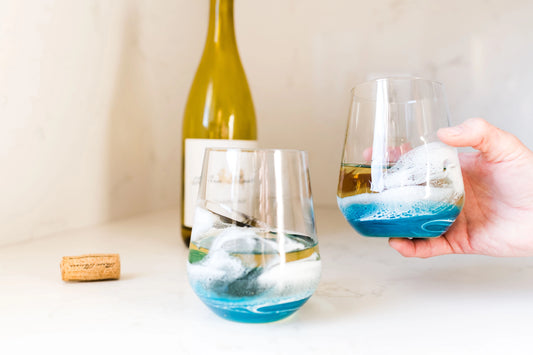 Ocean Blue Deep Sky Resin Coated Stemless Wine Glasses (Set of 2)