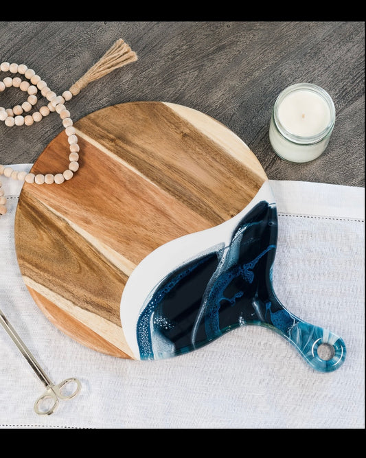 Deep Sky Resin Coated Round Charcuterie Board