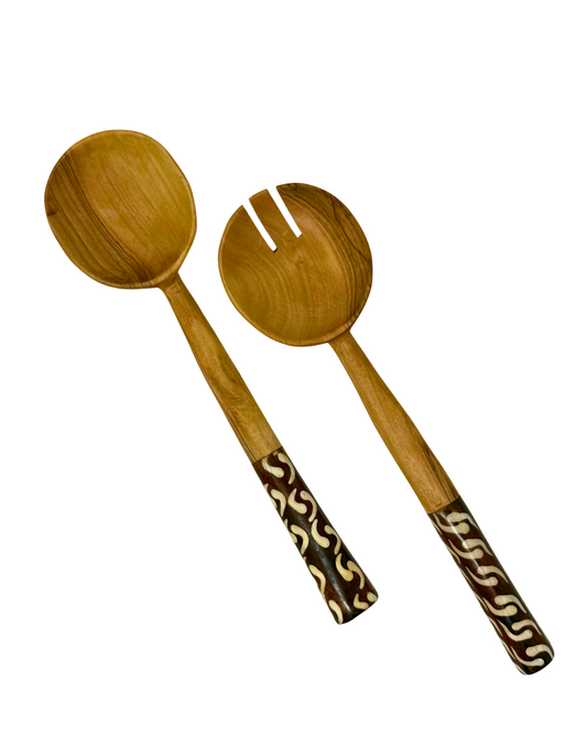 African Teardrop Olive Wood Salad Server (Set of 2)