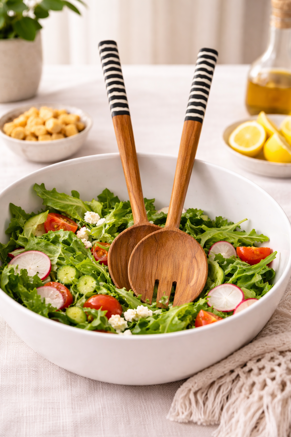 African Stripe Olive Wood Salad Server (Set of 2)