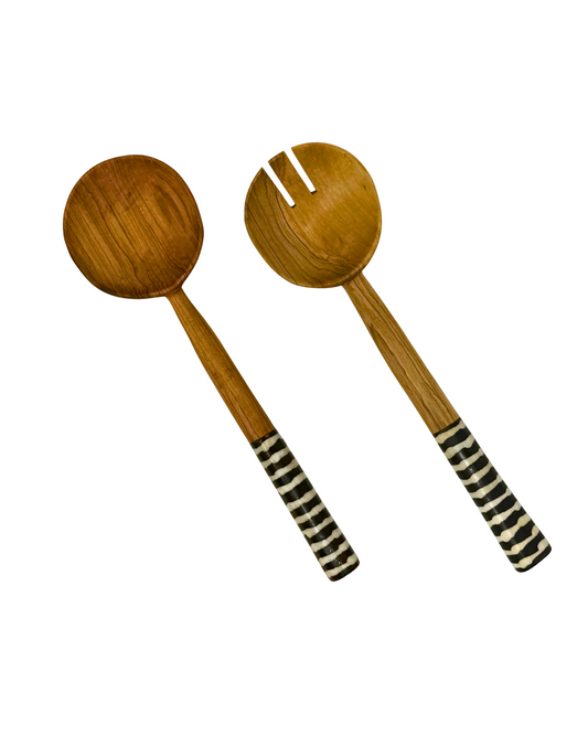 African Stripe Olive Wood Salad Server (Set of 2)