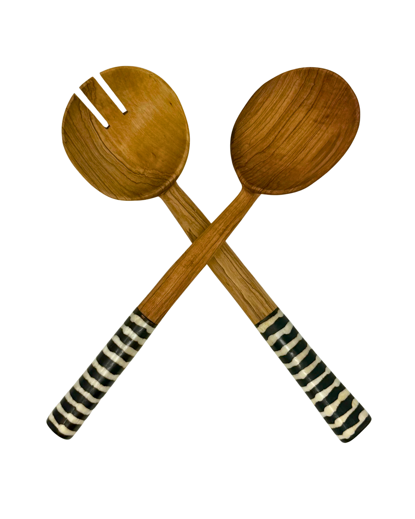 African Stripe Olive Wood Salad Server (Set of 2)