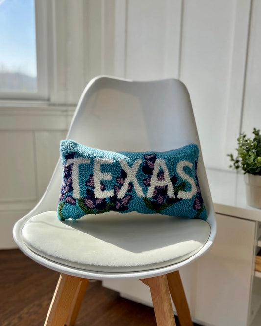 Texas Blue Wool Hook Pillow (9"x15")