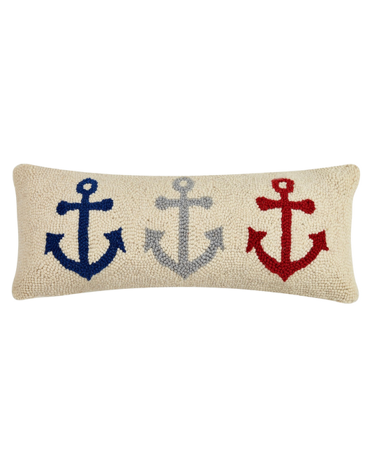 Anchor Trio Wool Hook Pillow (8"x22")