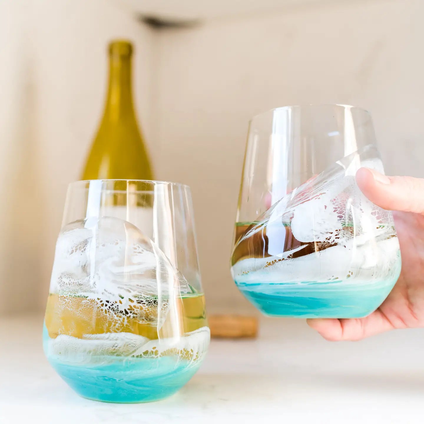 Caribbean Blue Resin Coated Wine Glasses (Set of 2)