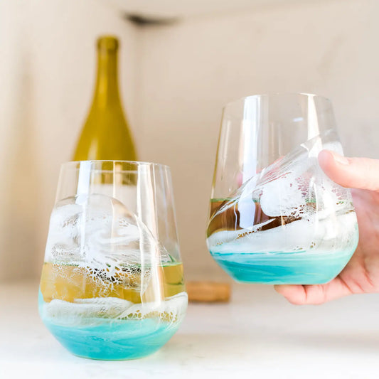 Caribbean Blue Resin Coated Wine Glasses (Set of 2)