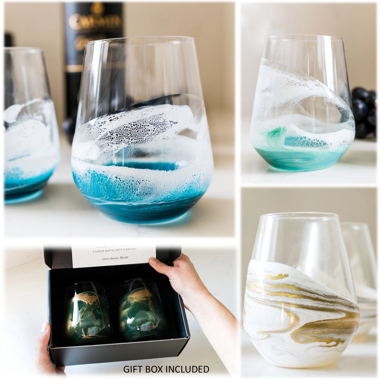 Caribbean Blue Resin Coated Wine Glasses (Set of 2)