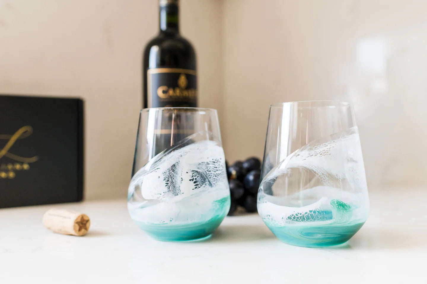 Caribbean Blue Resin Coated Wine Glasses (Set of 2)