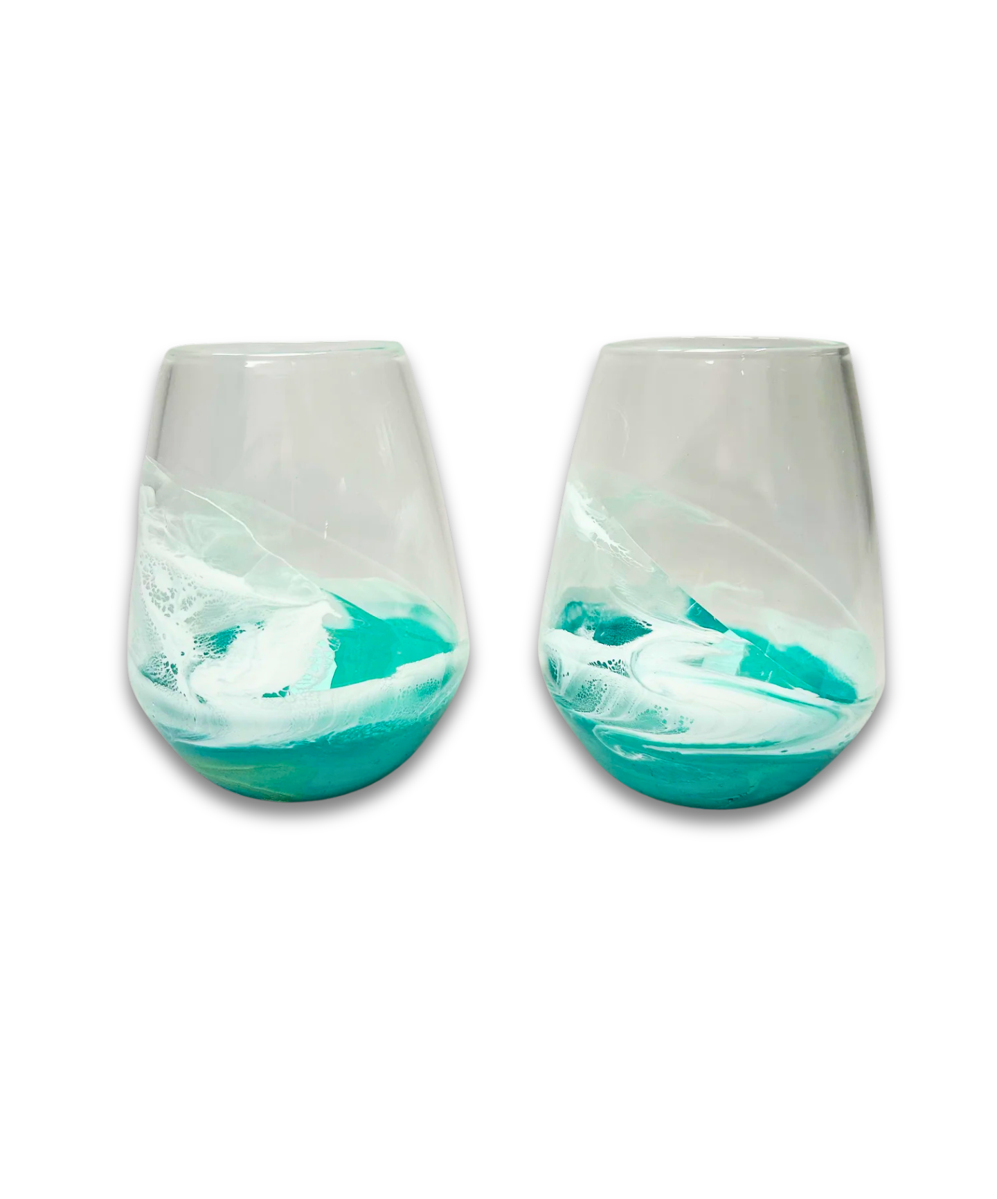 Caribbean Blue Resin Coated Wine Glasses (Set of 2)