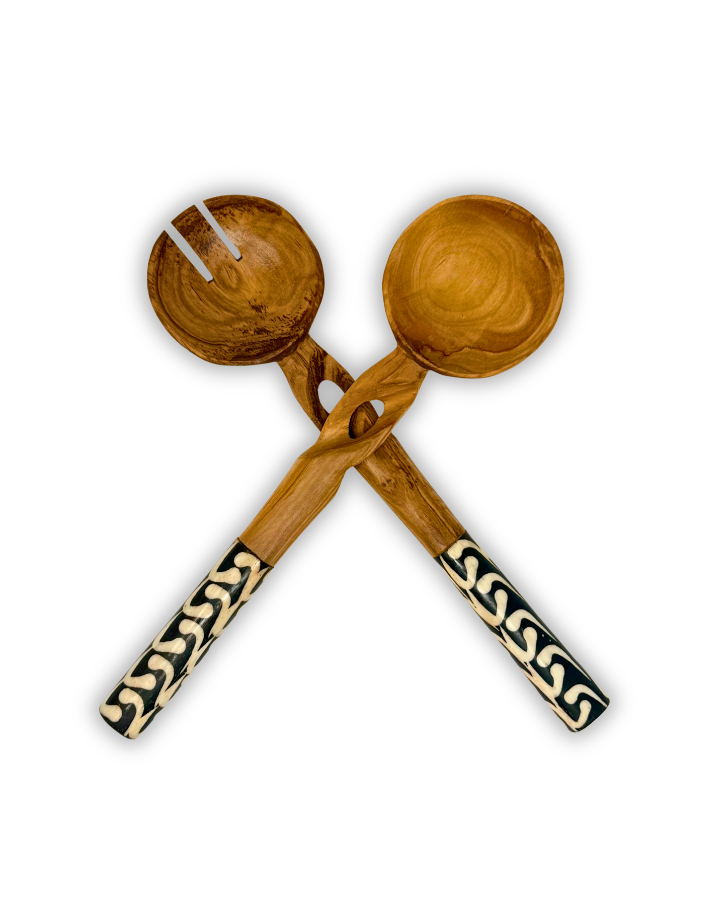 African  Batik Twisted Olive Wood Salad Server (Set of 2)