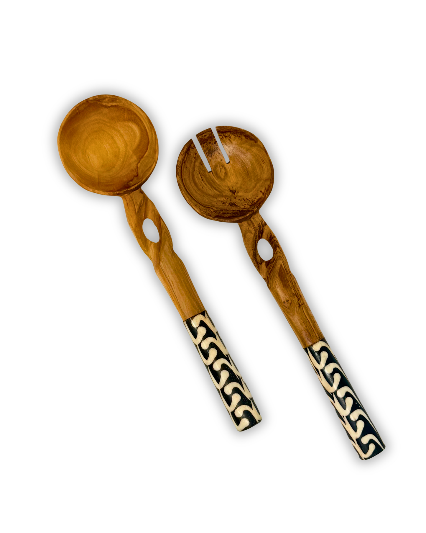 African  Batik Twisted Olive Wood Salad Server (Set of 2)