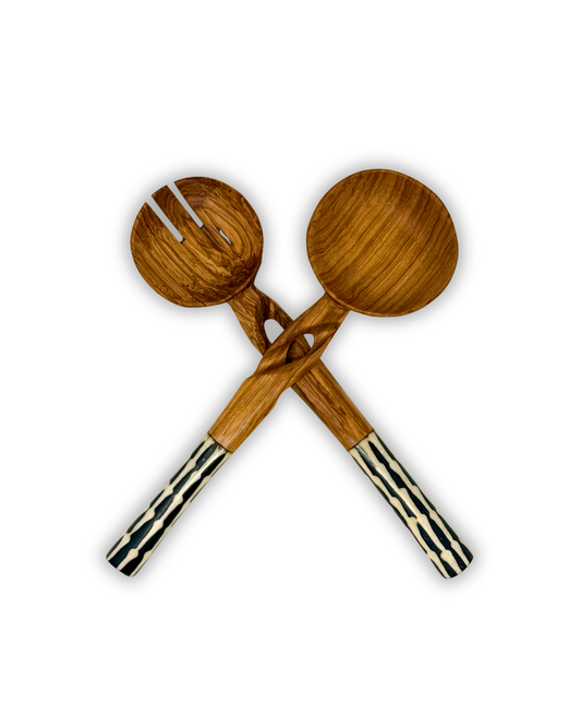 African StripeTwisted Olive Wood Salad Server (Set of 2)