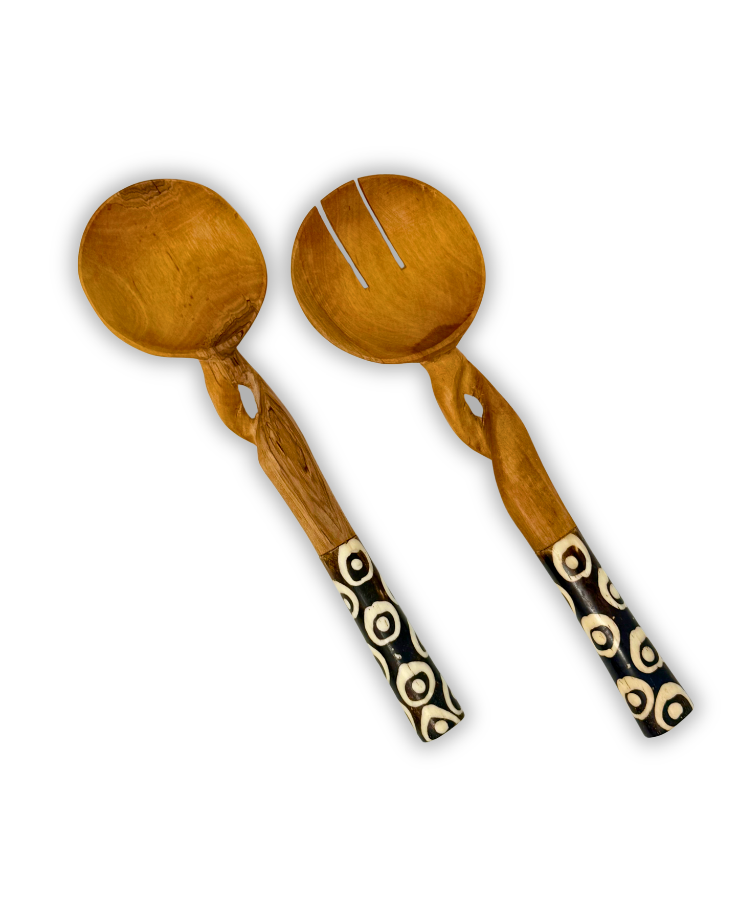 Twisted Swirl Batik Olive Wood Salad Server (Set of 2)
