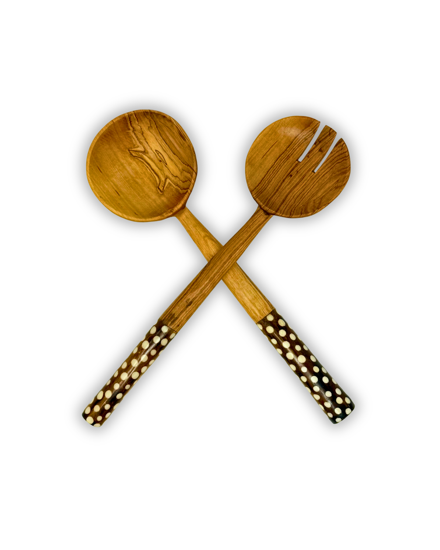 2-Tone Polka Dot Olive Batik Bone Salad Server (Set of 2)