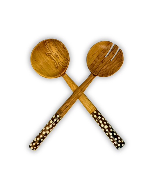 2-Tone Polka Dot Olive Batik Bone Salad Server (Set of 2)