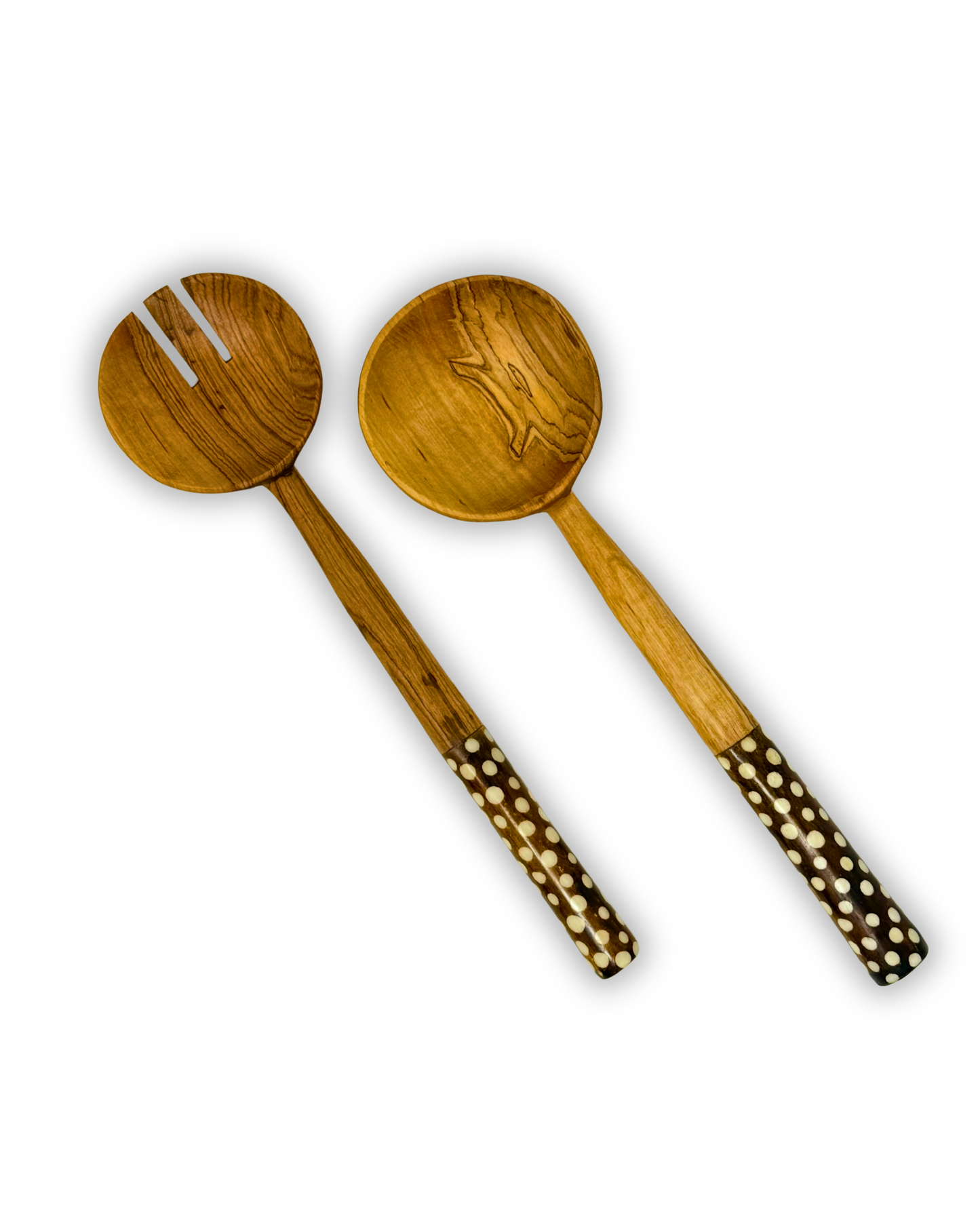 2-Tone Polka Dot Olive Batik Bone Salad Server (Set of 2)