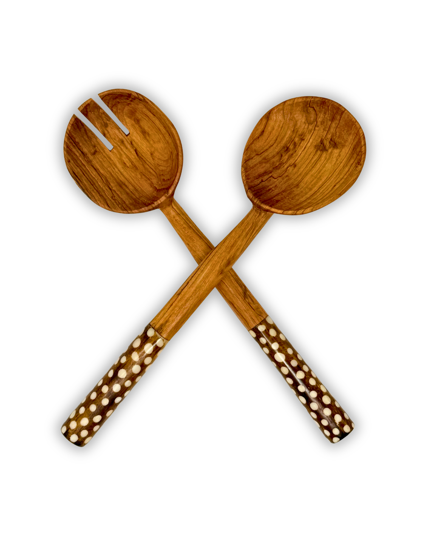 Polka Dot Olive Batik Bone Salad Server (Set of 2)
