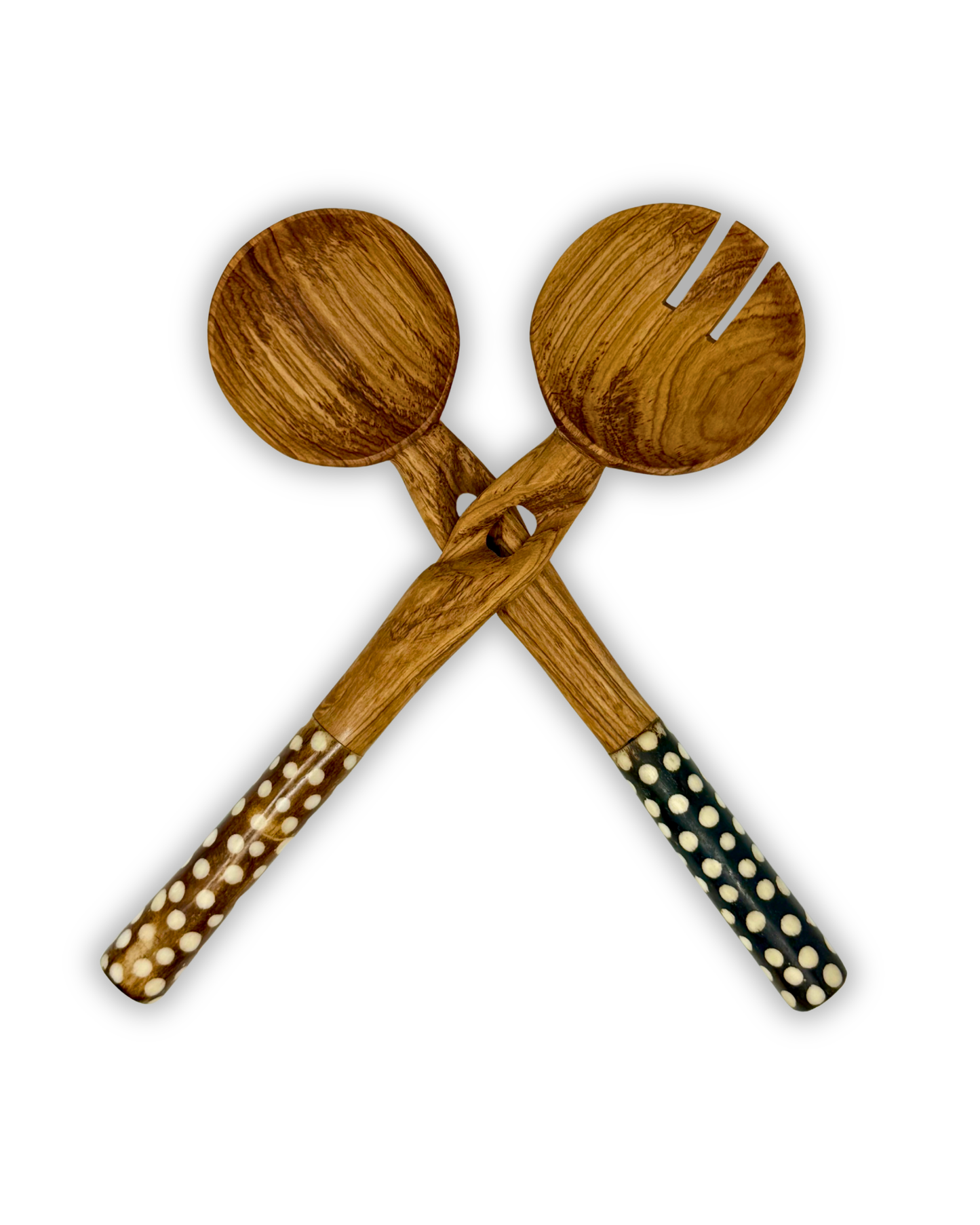 2-Tone Polka Dot Twisted Olive Batik Bone Salad Server (Set of 2)